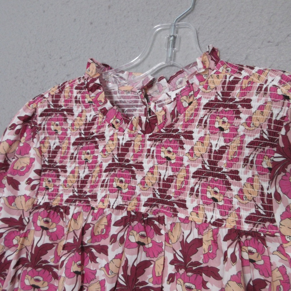 J Crew Liberty of London Top Small‎ Floral Butterfield Poppy Smocked Ruffle Neck - Picture 2 of 10
